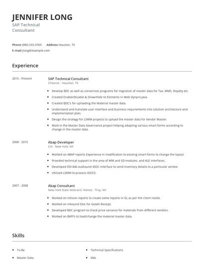 SAP Technical Consultant Resume