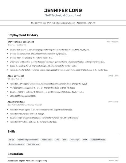 SAP Technical Consultant Resume