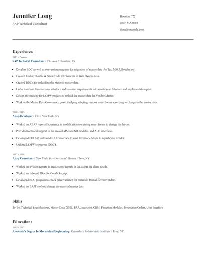 SAP Technical Consultant Resume