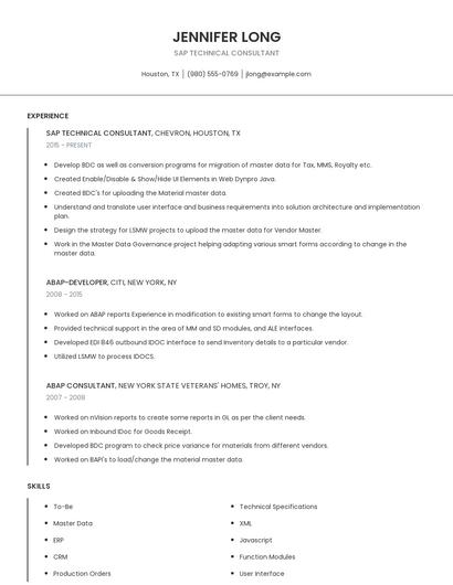 SAP Technical Consultant Resume