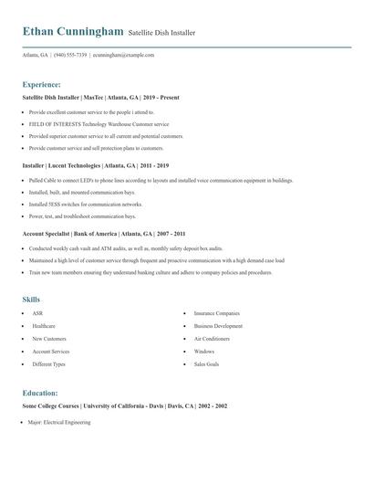 Satellite Dish Installer Resume