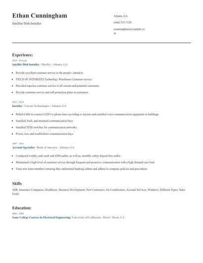 Satellite Dish Installer Resume