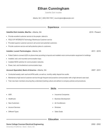 Satellite Dish Installer Resume
