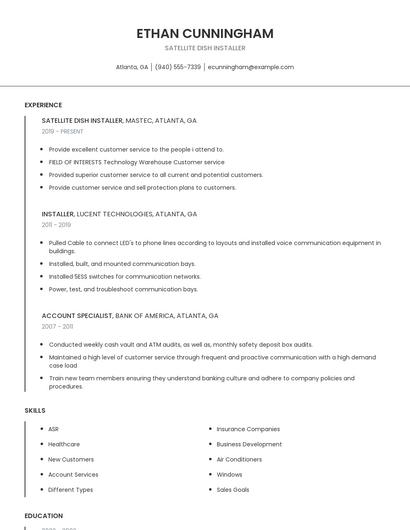 Satellite Dish Installer Resume