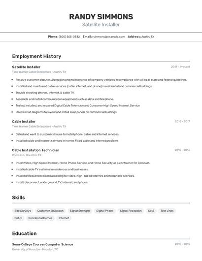 Satellite Installer Resume