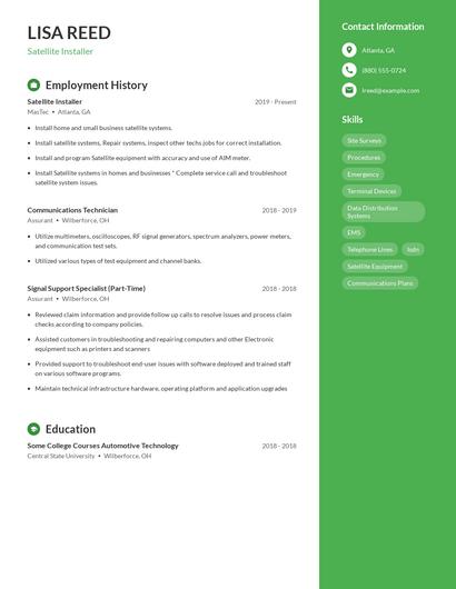 Satellite Installer Resume