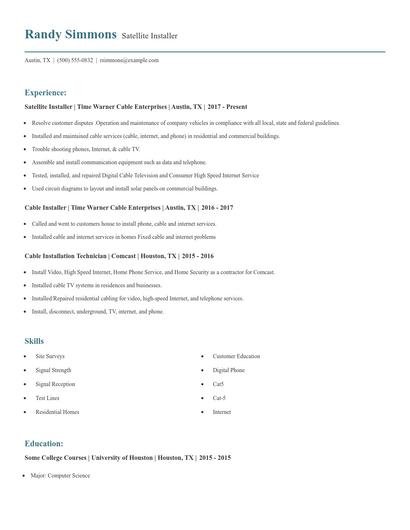 Satellite Installer Resume