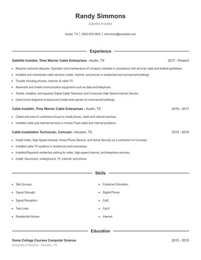 Satellite Installer Resume
