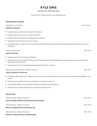 Satellite Technician Resume