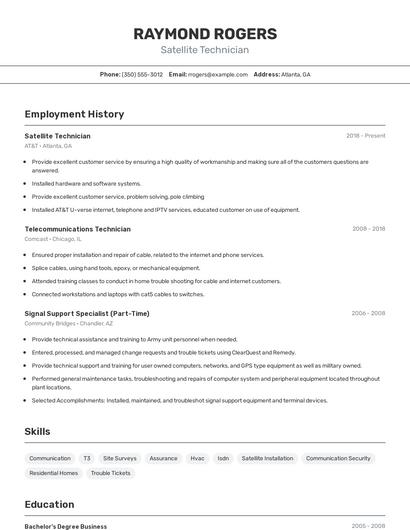 Satellite Technician Resume