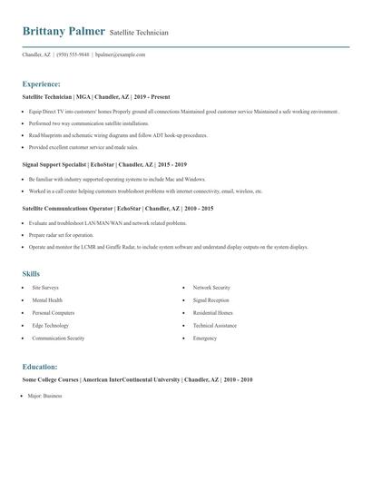 Satellite Technician Resume