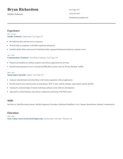 Satellite Technician Resume