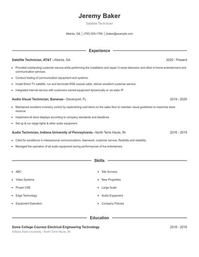 Satellite Technician Resume