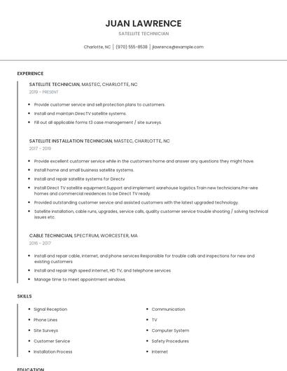 Satellite Technician Resume
