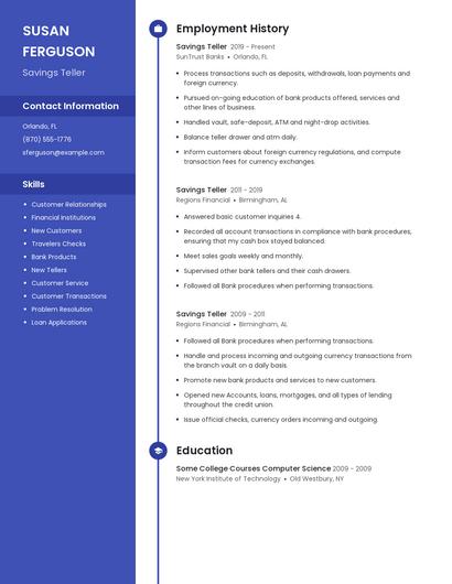 Savings Teller Resume