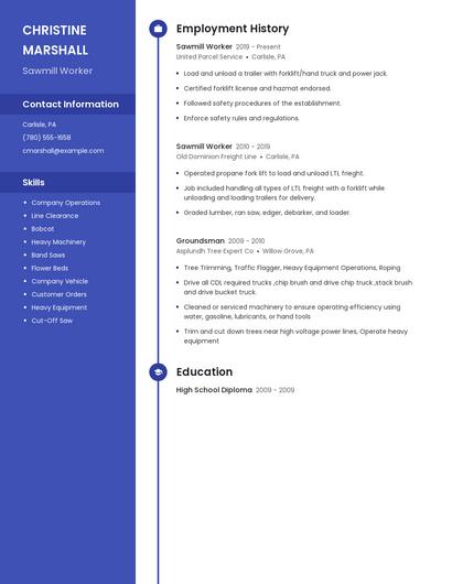 Sawmill Worker Resume