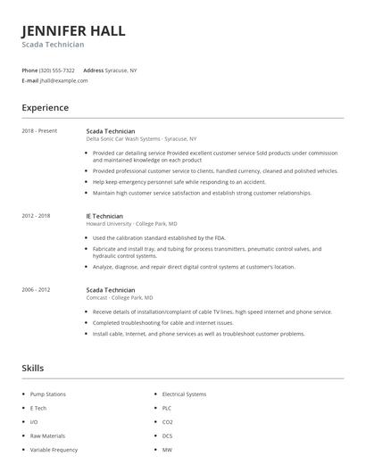 Scada Technician Resume
