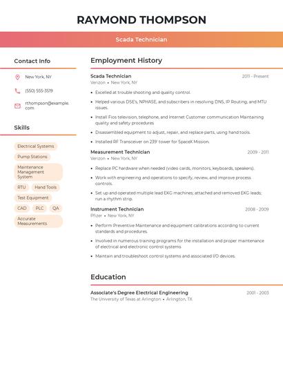 Scada Technician Resume
