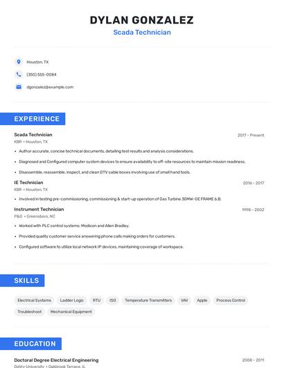 Scada Technician Resume