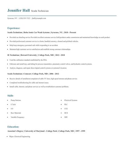 Scada Technician Resume