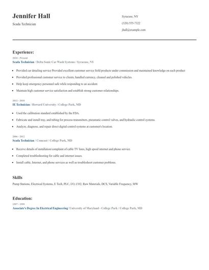 Scada Technician Resume