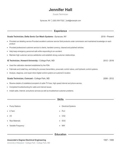 Scada Technician Resume