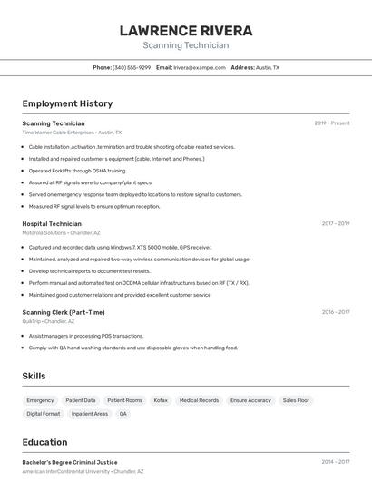 Scanning Technician Resume