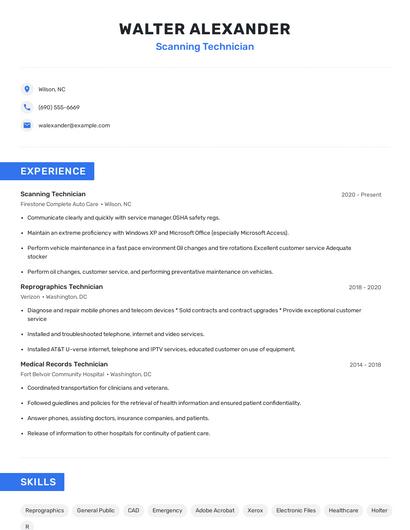 Scanning Technician Resume