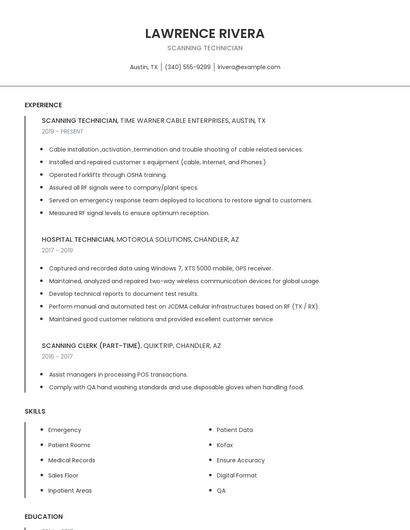 Scanning Technician Resume
