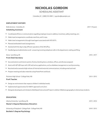 Scheduling Assistant Resume