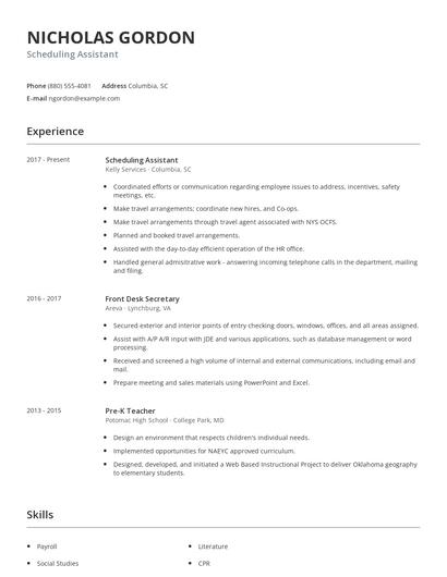 Scheduling Assistant Resume