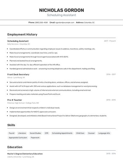 Scheduling Assistant Resume