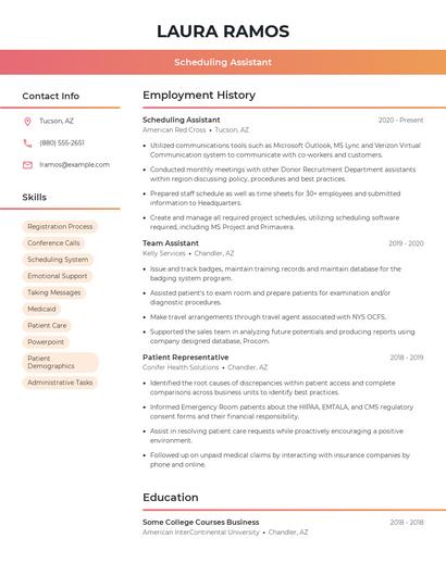 Scheduling Assistant Resume