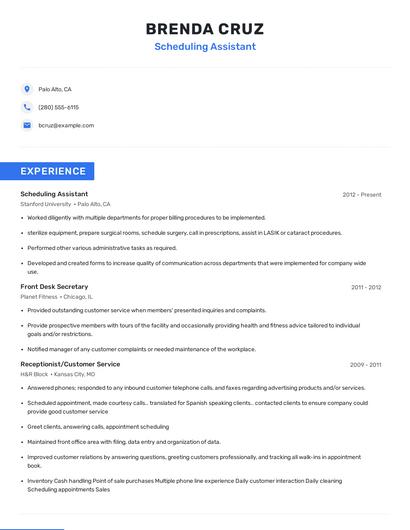 Scheduling Assistant Resume