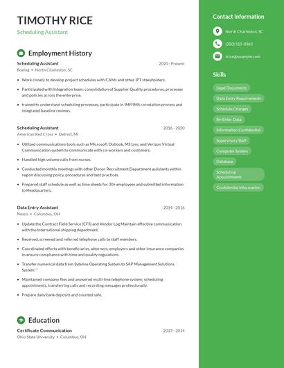 Scheduling Assistant Resume