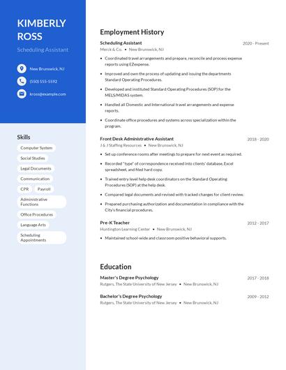 Scheduling Assistant Resume