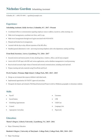 Scheduling Assistant Resume