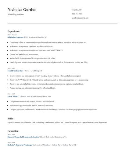 Scheduling Assistant Resume