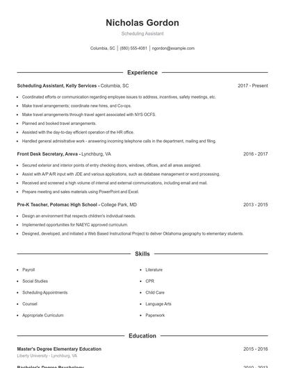Scheduling Assistant Resume