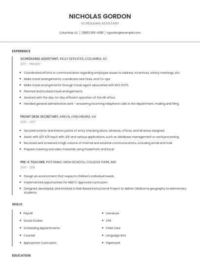 Scheduling Assistant Resume