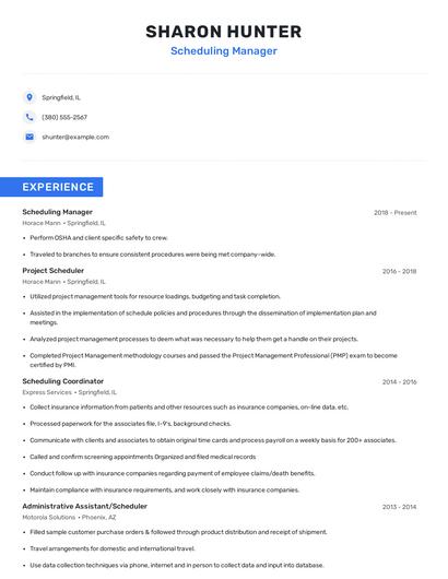 Scheduling Manager Resume