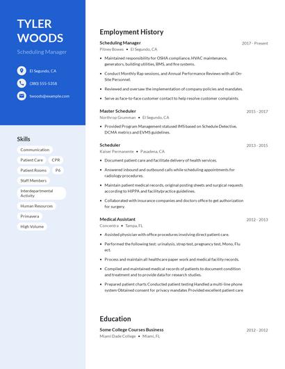 Scheduling Manager Resume