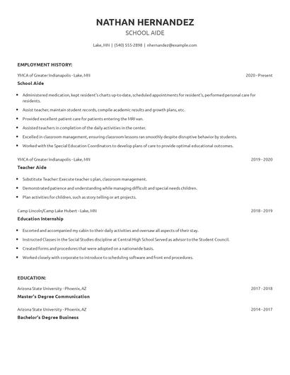 School Aide Resume