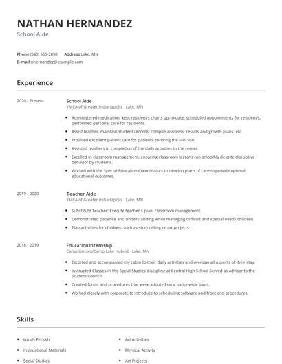School Aide Resume