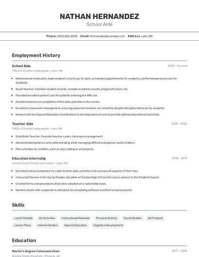 School Aide Resume