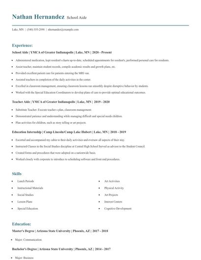School Aide Resume