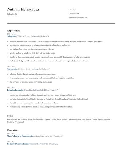 School Aide Resume