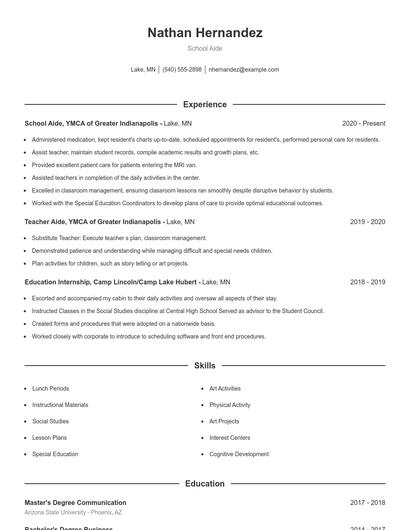 School Aide Resume