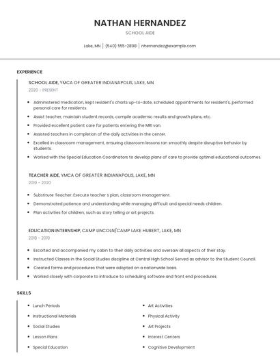 School Aide Resume