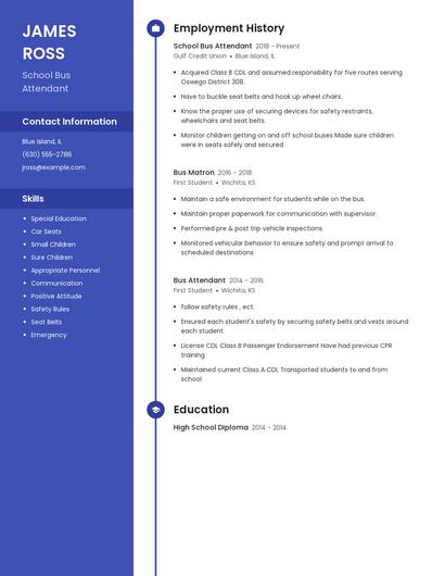 School Bus Attendant Resume